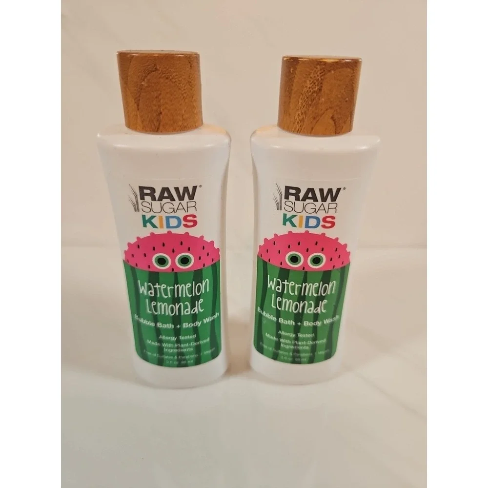 2 X RAW Sugar Kids Watermelon Lemonade Bubble Bath Body Wash 3 fl oz each